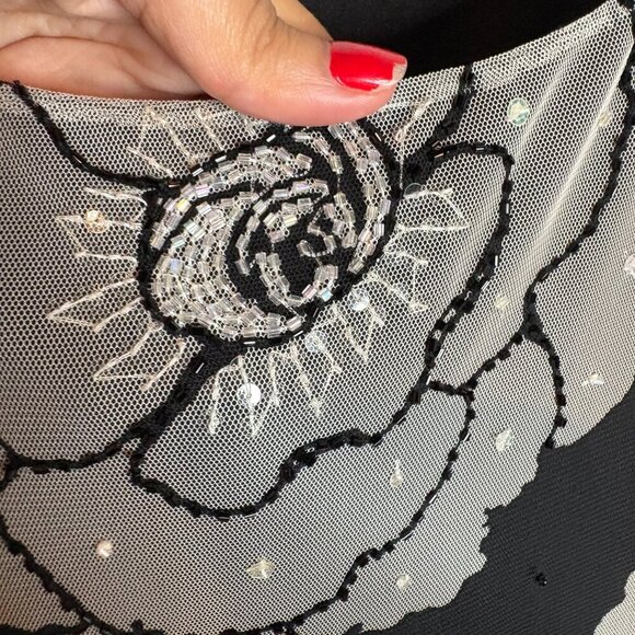 Y2K Vintage BCBG MaxAzria black and white beaded tulle dress - Picture 5 of 6